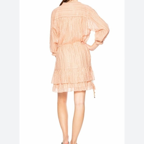 Ulla Johnson Della Dress Blush Lurex Striped Ruffle Tunic M - Picture 3 of 12